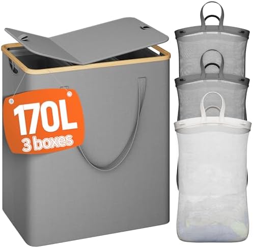 170L laundry hamper, foldable, gray