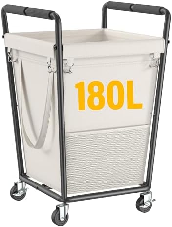 180L laundry hamper on wheels, beige