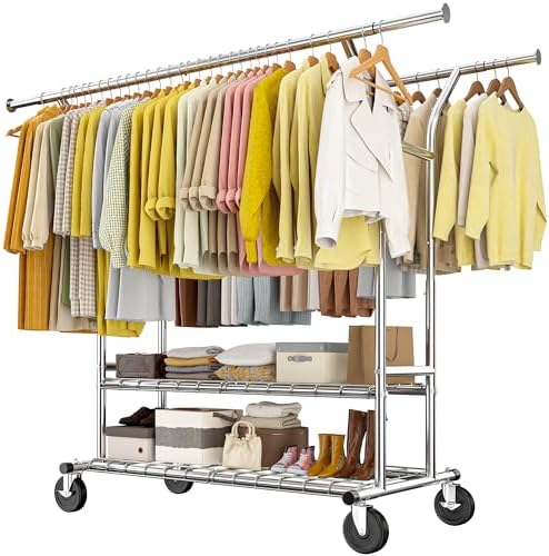 Clothes rack, 630 lbs, 2 rods, chrome