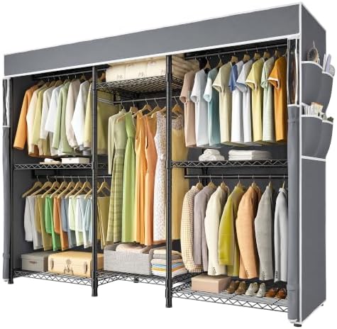 Clothes rack with cover, 1100 lbs, 5 rods, 8 shelves, 75" wide, black