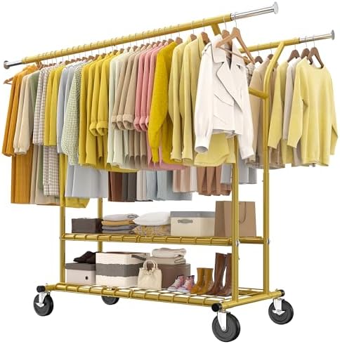 Expandable clothes rack, 630 lbs, 2 rods, gold