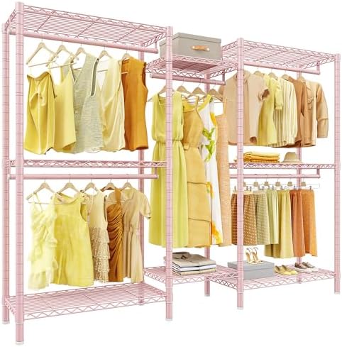 Freestanding closet system, 1100 lbs, 5 rods, 8 shelves, pink