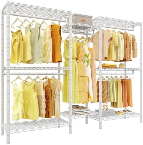 Freestanding closet system, 1100 lbs, 5 rods, 8 shelves, white