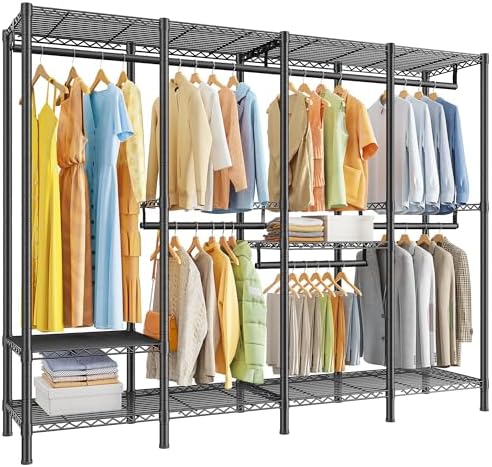 Freestanding closet system, 1100 lbs, 5 rods, 9 shelves, black