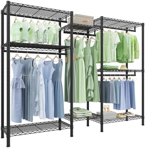 Freestanding closet system, 5 rods, 8 shelves, black