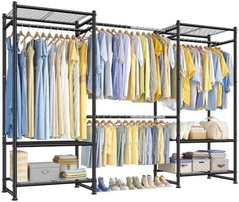 Freestanding closet system, 660 lbs, 4 rods, 6 shelves, black