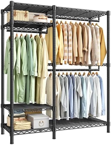 Freestanding closet system, 780 lbs, 3 rods, 6 shelves, black