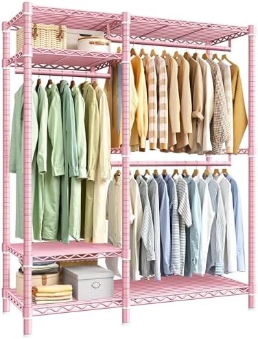 Freestanding closet system, 780 lbs, 3 rods, 6 shelves, pink