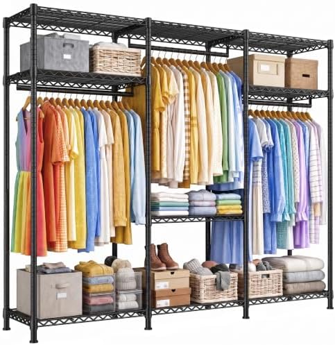 Freestanding closet system, 800 lbs, 3 rods, 9 shelves, black