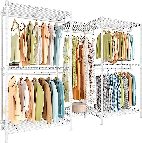 Freestanding closet system, 900 lbs, 5 rods, 8 shelves, white