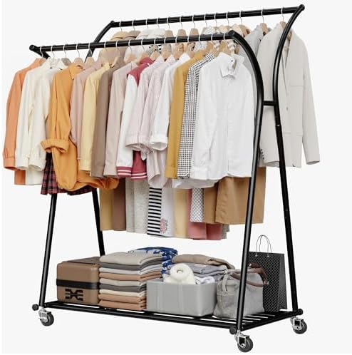 Rolling clothes rack, 2 rods, black