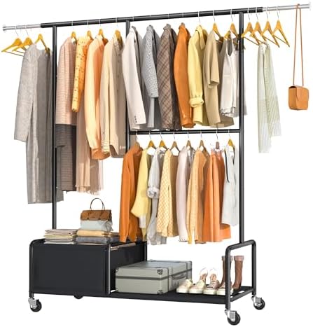 Rolling clothes rack, 2 rods
