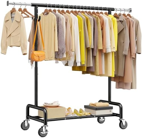 Rolling clothes rack, 450 lbs, 75" wide, black