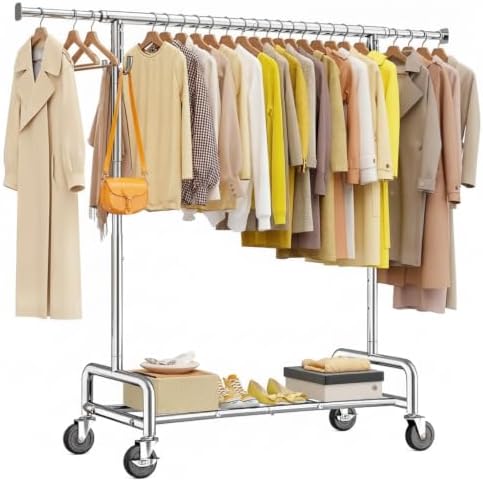 Rolling clothes rack, 450 lbs, 75" wide, chrome