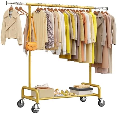 Rolling clothes rack, 450 lbs, 75" wide, gold