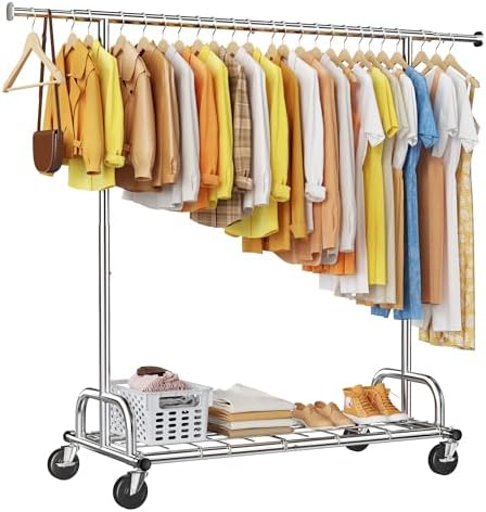 Rolling clothes rack, 480 lbs, 75" wide, chrome