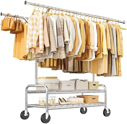 Rolling clothes rack, 500 lbs, chrome
