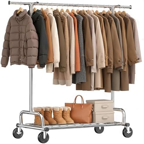 Rolling clothes rack, chrome