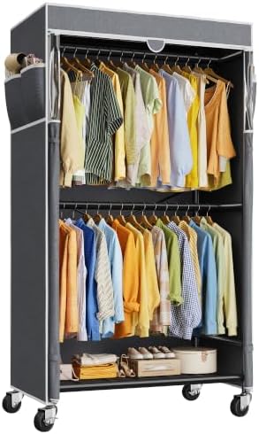 Rolling clothes rack with cover, 308 lbs, black
