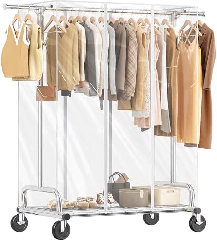 Rolling clothes rack with cover, 485 lbs, chrome