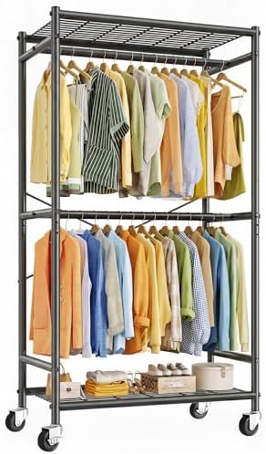 Rolling portable closet, 308 lbs, 2 rods, black