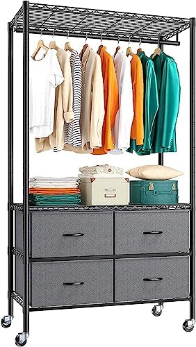 Rolling portable closet, 4 drawers, black